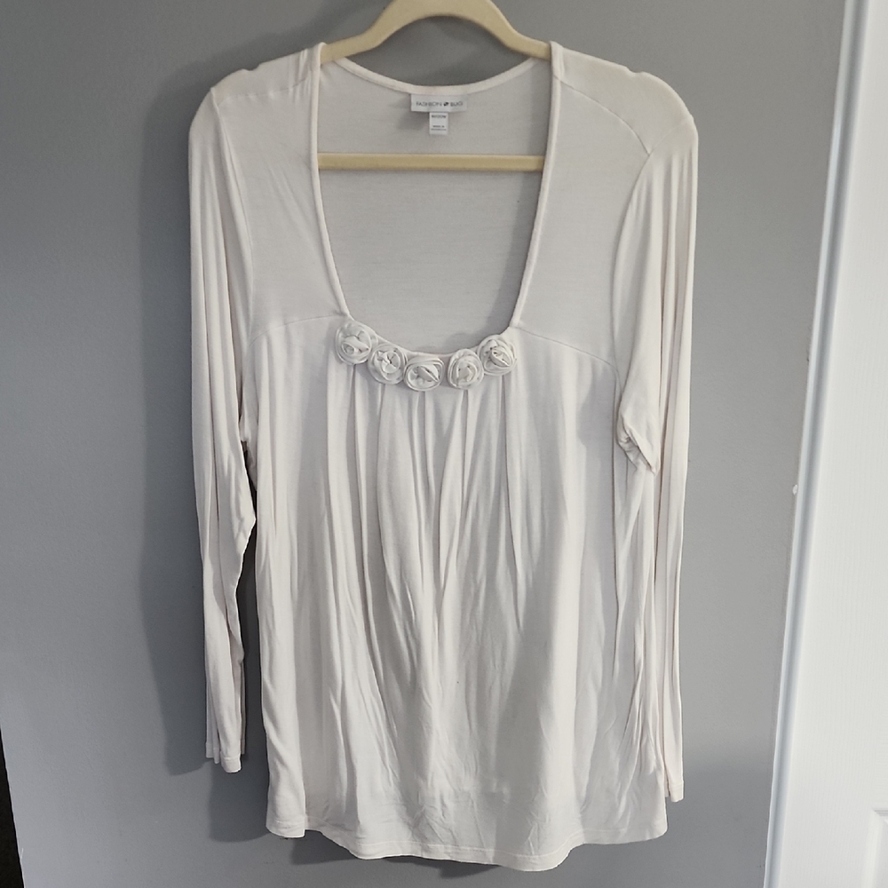 Fashion Bug Cream Flower Front Long Sleeve Blouse